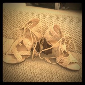 Strappy sandal heels with fringe ties!